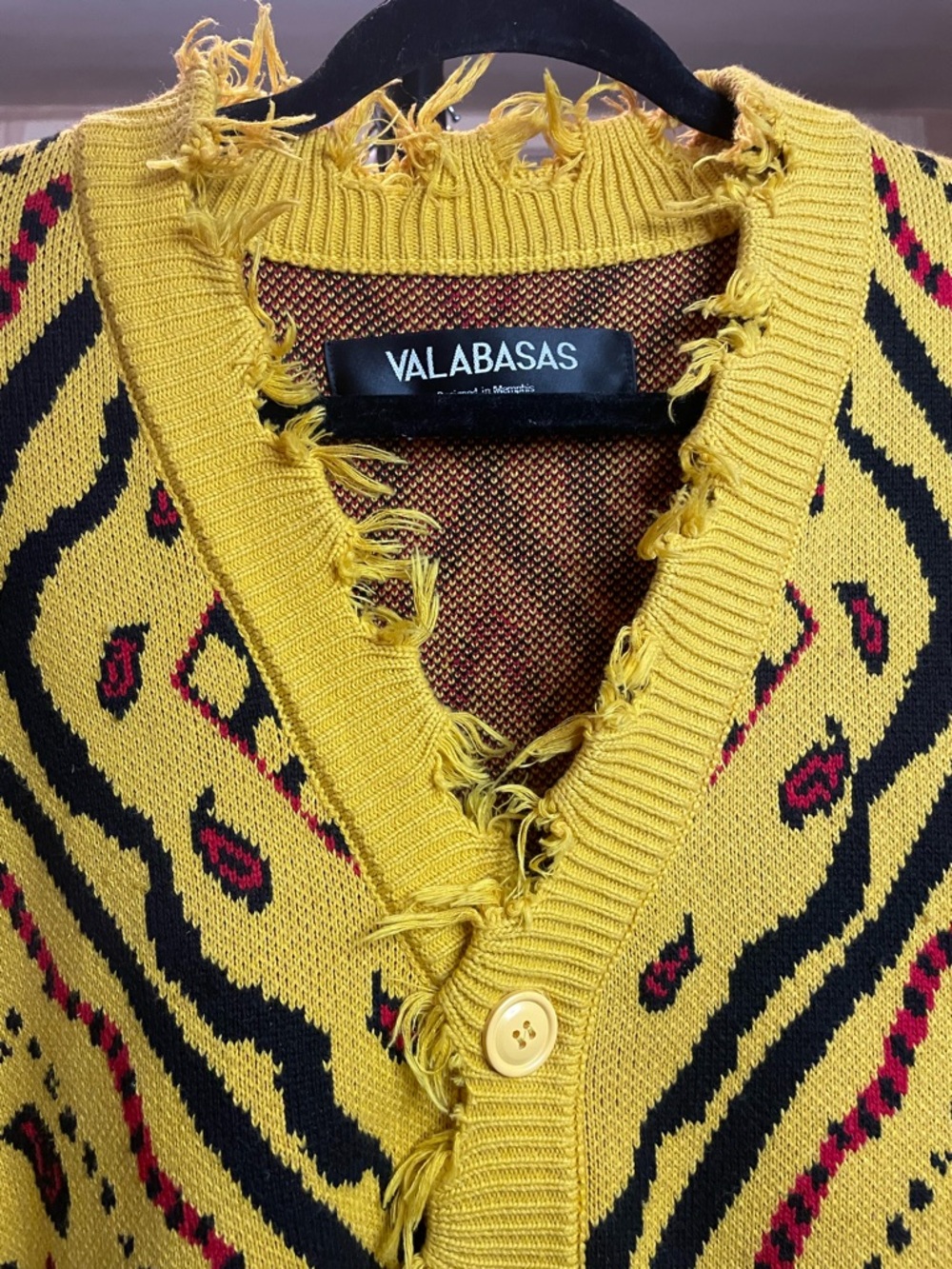 VALABASAS Pledge Sweater - Yellow Patterned Fringed - Picture 2 of 7